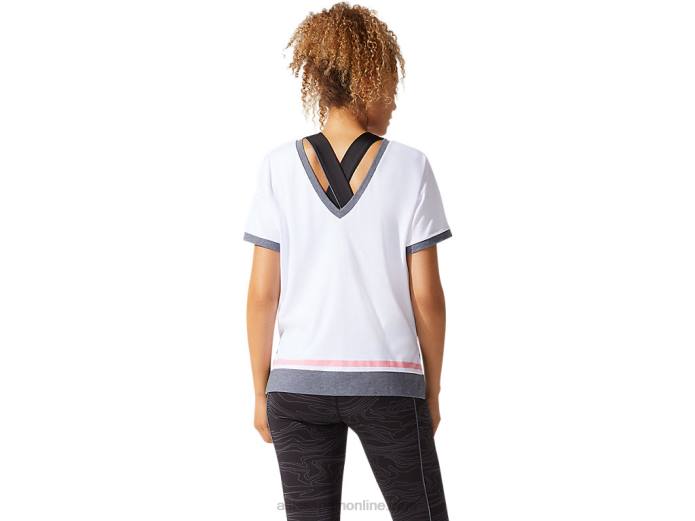 top de manga corta con diseño colour block para mujer Asics 4L683978 blanco brillante/pétalo de durazno