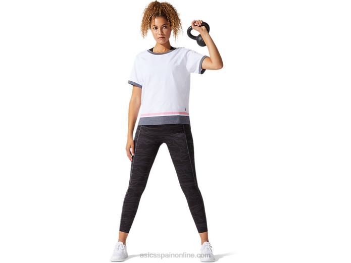 top de manga corta con diseño colour block para mujer Asics 4L683978 blanco brillante/pétalo de durazno