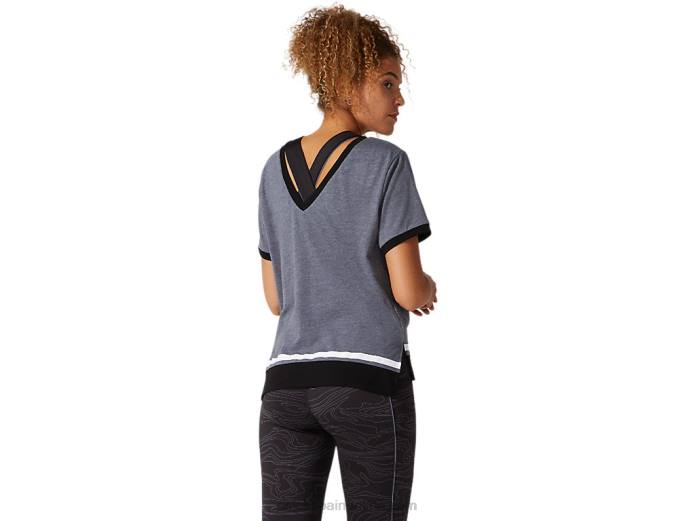 top de manga corta con diseño colour block para mujer Asics 4L684077 portador gris jaspeado