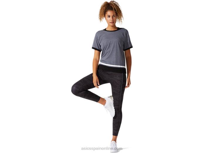 top de manga corta con diseño colour block para mujer Asics 4L684077 portador gris jaspeado