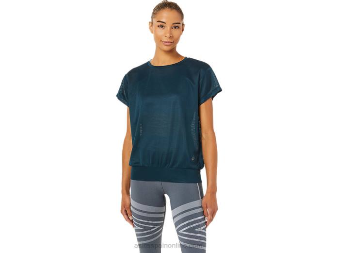 top de manga corta con espalda abierta para mujer Asics 4L683363 azul francés