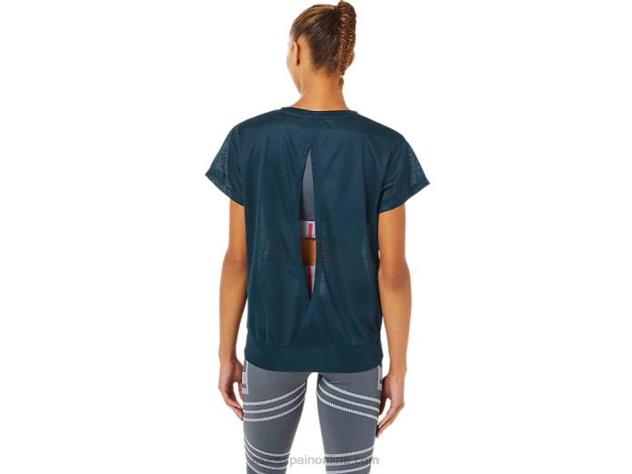 top de manga corta con espalda abierta para mujer Asics 4L683363 azul francés