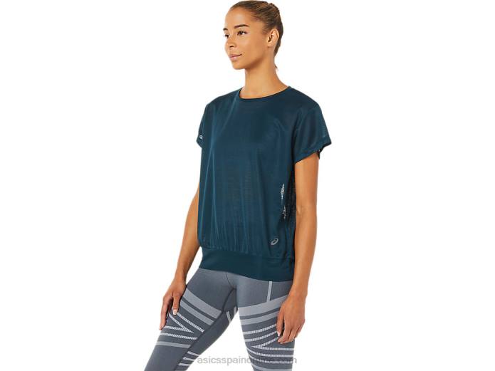 top de manga corta con espalda abierta para mujer Asics 4L683363 azul francés