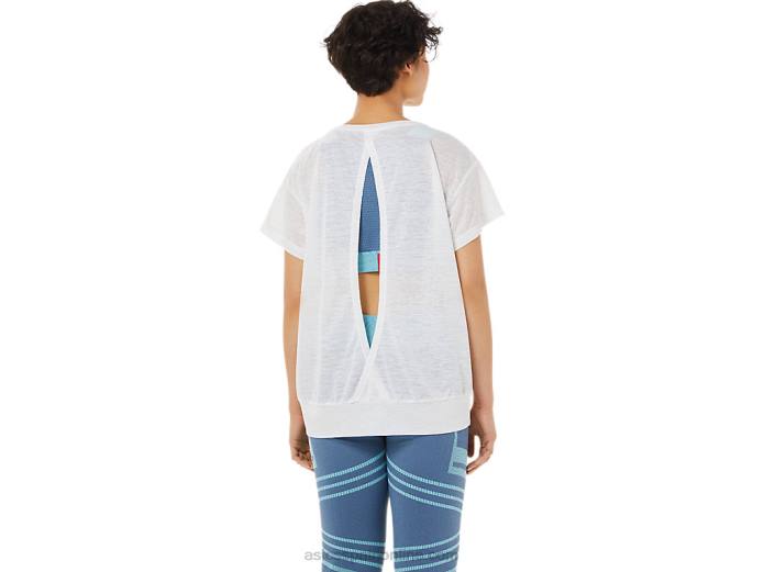 top de manga corta con espalda abierta para mujer Asics 4L683374 blanco brillante
