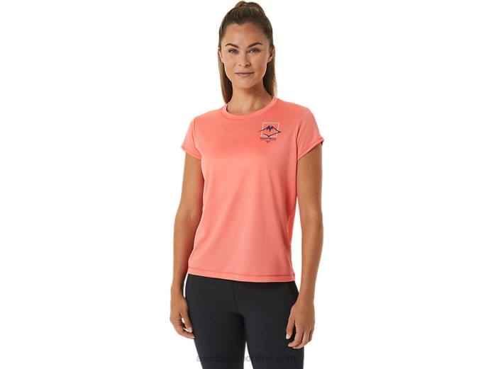 top de manga corta con logo fujitrail para mujer Asics 4L682563 papaya