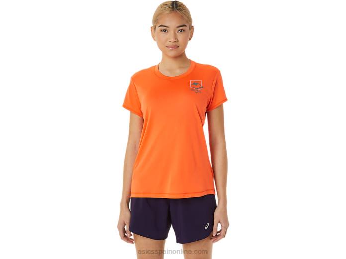 top de manga corta con logo fujitrail para mujer Asics 4L683075 naranja nueva
