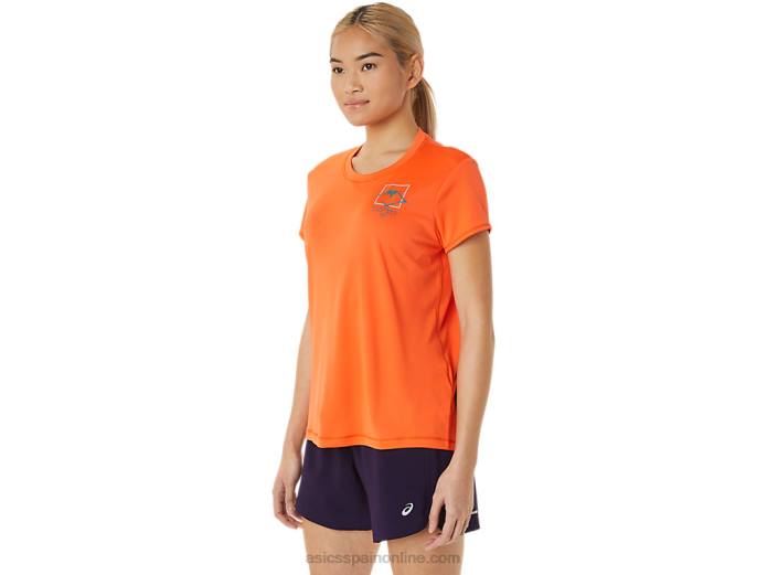 top de manga corta con logo fujitrail para mujer Asics 4L683075 naranja nueva