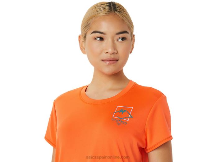 top de manga corta con logo fujitrail para mujer Asics 4L683075 naranja nueva