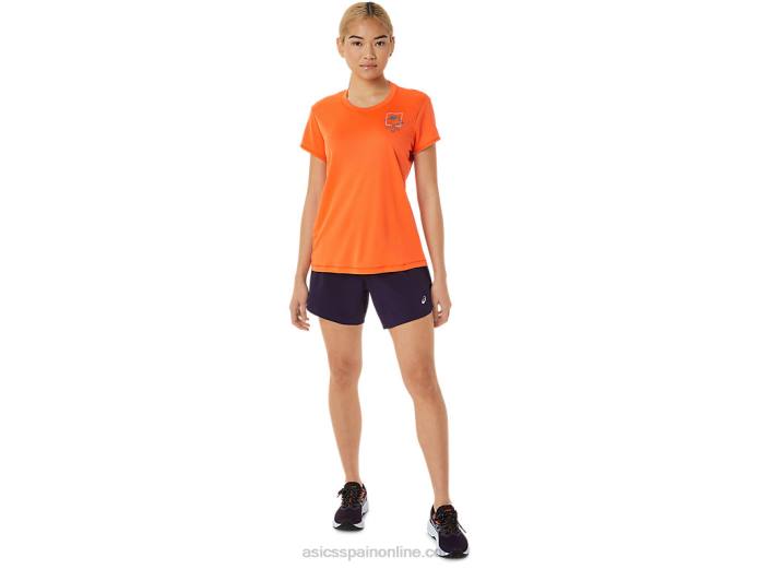 top de manga corta con logo fujitrail para mujer Asics 4L683075 naranja nueva