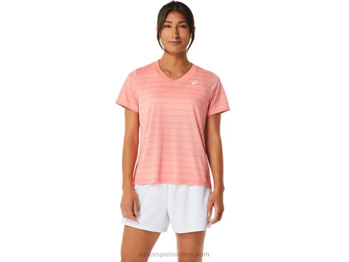 top de manga corta con rayas de corte para mujer Asics 4L682503 guayaba