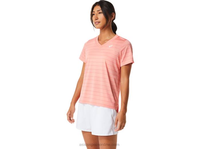 top de manga corta con rayas de corte para mujer Asics 4L682503 guayaba