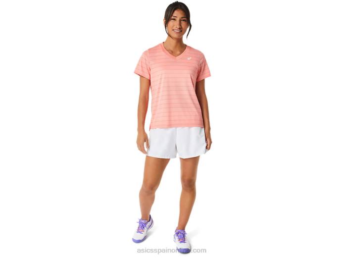 top de manga corta con rayas de corte para mujer Asics 4L682503 guayaba