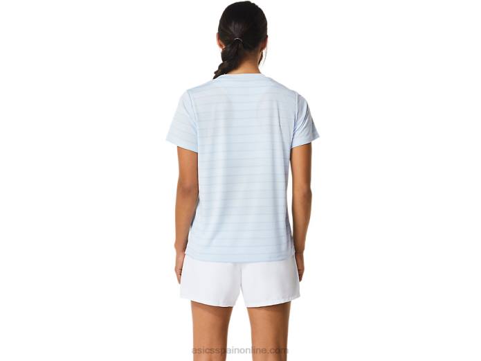 top de manga corta con rayas de corte para mujer Asics 4L682515 cielo suave