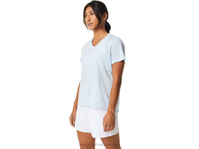 top de manga corta con rayas de corte para mujer Asics 4L682515 cielo suave