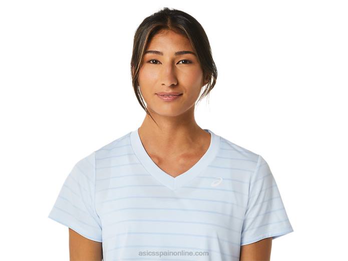 top de manga corta con rayas de corte para mujer Asics 4L682515 cielo suave