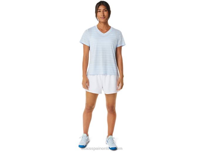 top de manga corta con rayas de corte para mujer Asics 4L682515 cielo suave