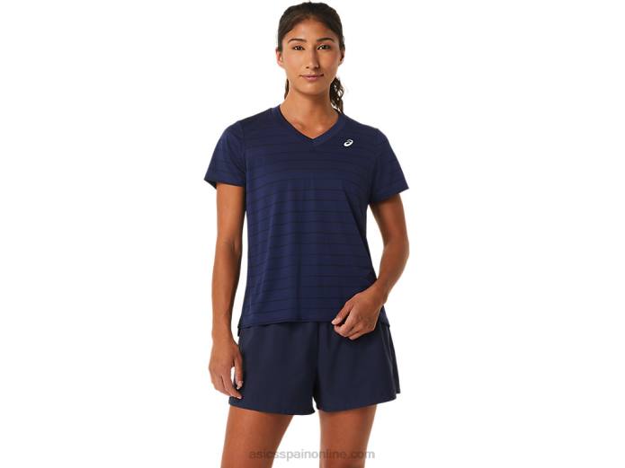 top de manga corta con rayas de corte para mujer Asics 4L682550 medianoche