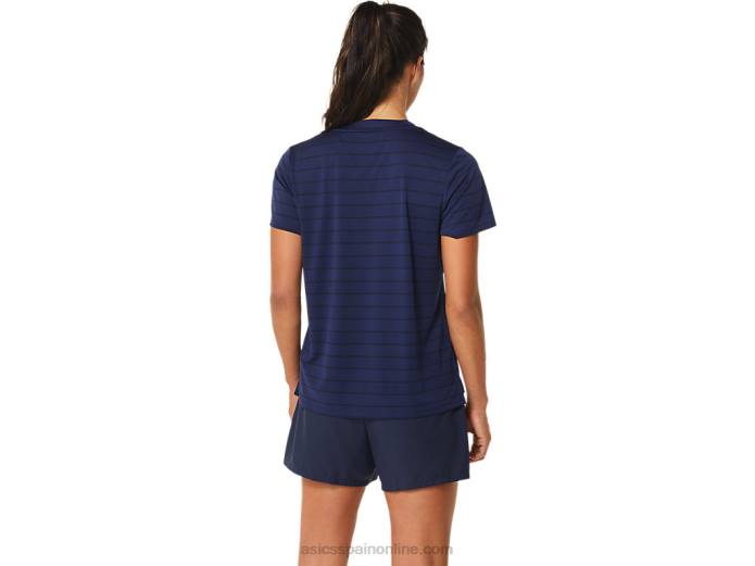 top de manga corta con rayas de corte para mujer Asics 4L682550 medianoche