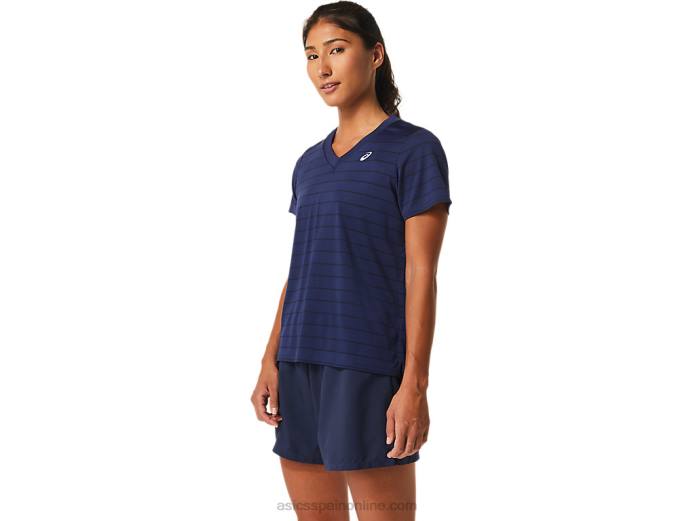 top de manga corta con rayas de corte para mujer Asics 4L682550 medianoche