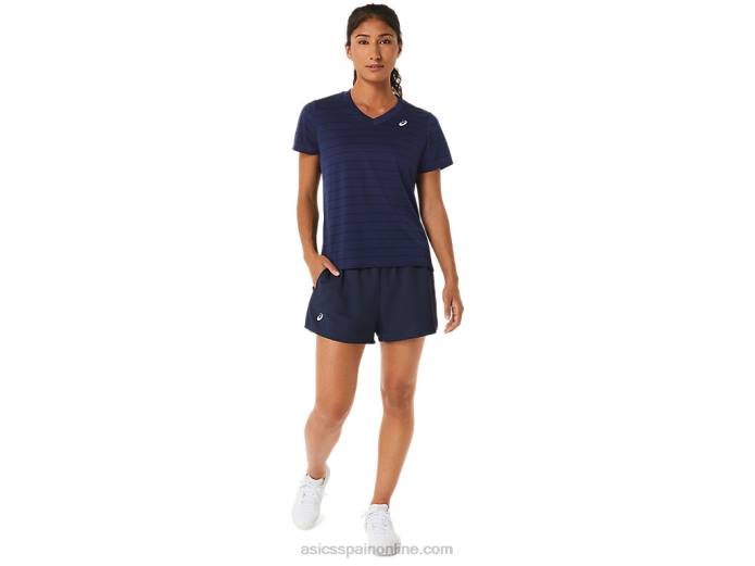 top de manga corta con rayas de corte para mujer Asics 4L682550 medianoche