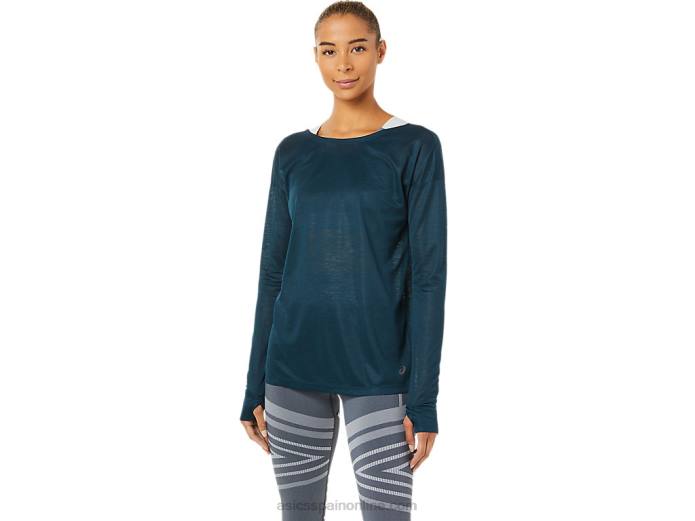 top de manga larga con espalda abierta para mujer Asics 4L683378 azul francés