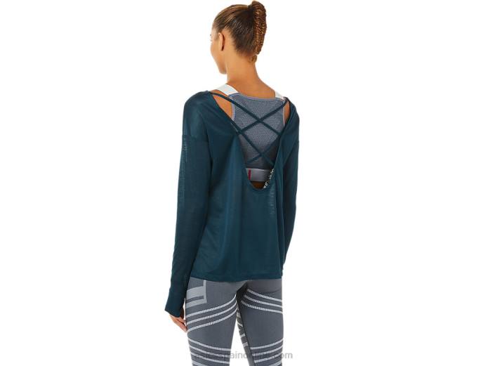 top de manga larga con espalda abierta para mujer Asics 4L683378 azul francés