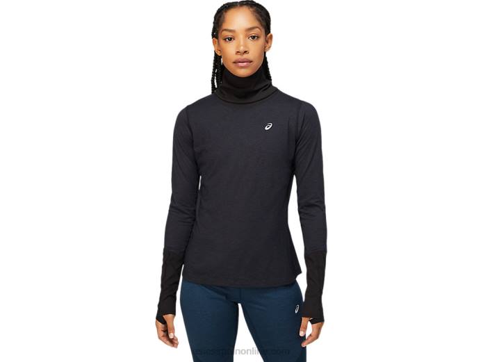 top de manga larga de canalé de lana para mujer Asics 4L683621 rendimiento negro/gris grafito