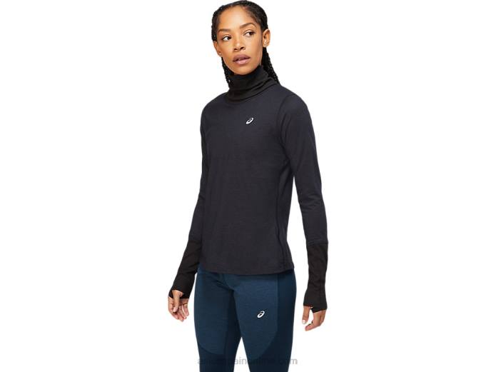 top de manga larga de canalé de lana para mujer Asics 4L683621 rendimiento negro/gris grafito