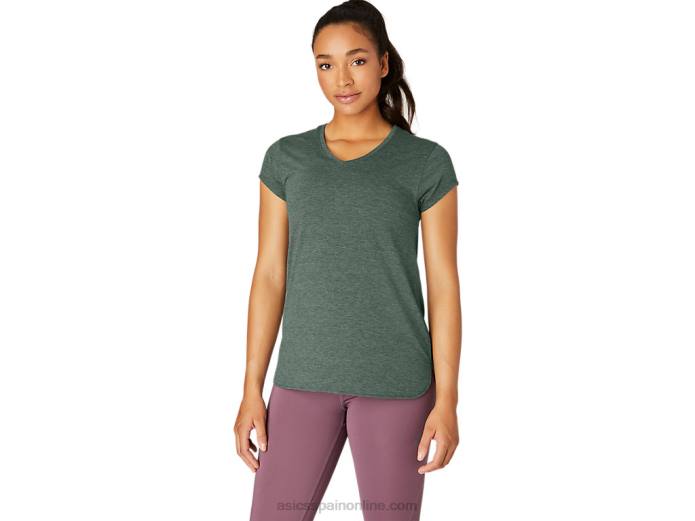top de mujer con cuello en v jaspeado Asics 4L682159 hiedra brezo