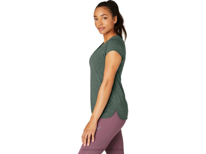 top de mujer con cuello en v jaspeado Asics 4L682159 hiedra brezo