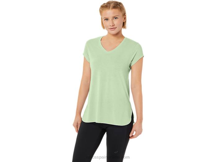 top de mujer con cuello en v jaspeado Asics 4L682292 susurro brezo verde