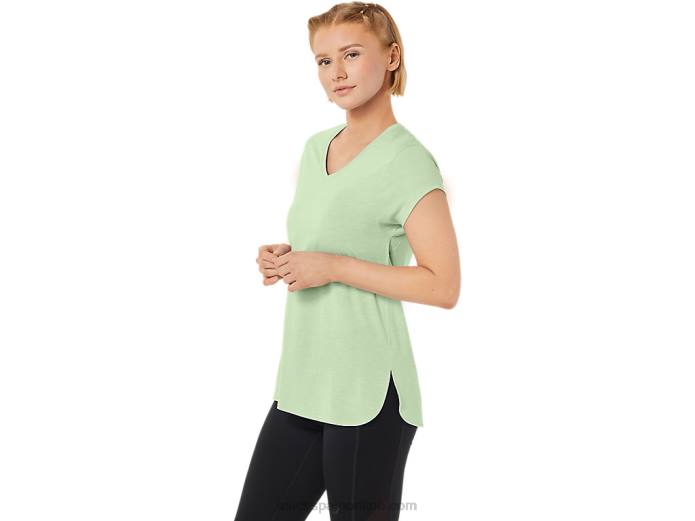 top de mujer con cuello en v jaspeado Asics 4L682292 susurro brezo verde