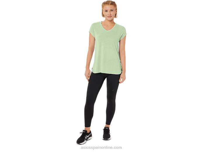 top de mujer con cuello en v jaspeado Asics 4L682292 susurro brezo verde