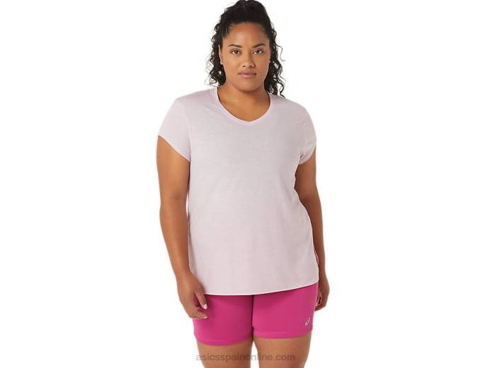 top de mujer con cuello en v jaspeado Asics 4L682746 apenas rosa brezo