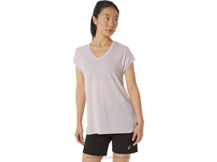 top de mujer con cuello en v jaspeado Asics 4L682746 apenas rosa brezo