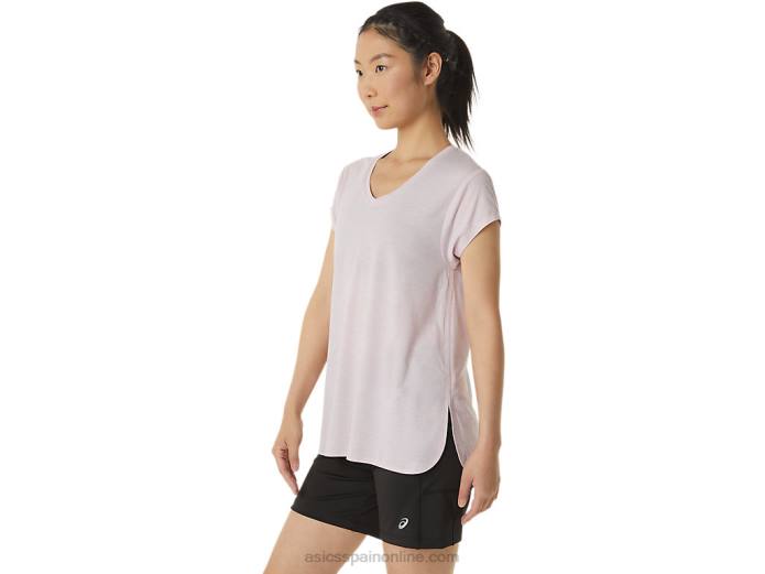 top de mujer con cuello en v jaspeado Asics 4L682746 apenas rosa brezo