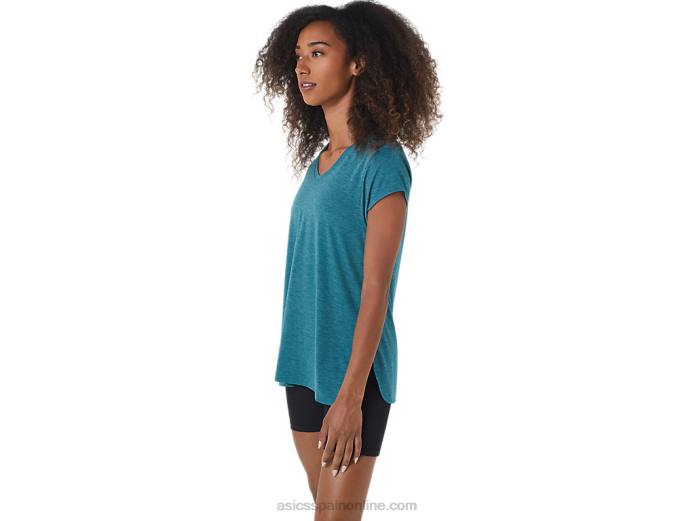 top de mujer con cuello en v jaspeado Asics 4L683045 brezo de pino de terciopelo