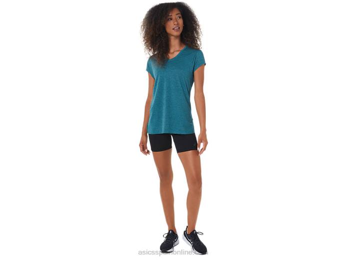 top de mujer con cuello en v jaspeado Asics 4L683045 brezo de pino de terciopelo