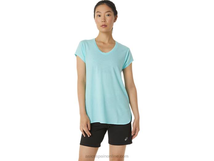 top de mujer con cuello en v jaspeado Asics 4L683403 brezo azul claro