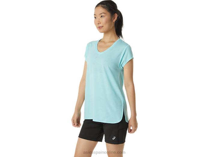 top de mujer con cuello en v jaspeado Asics 4L683403 brezo azul claro