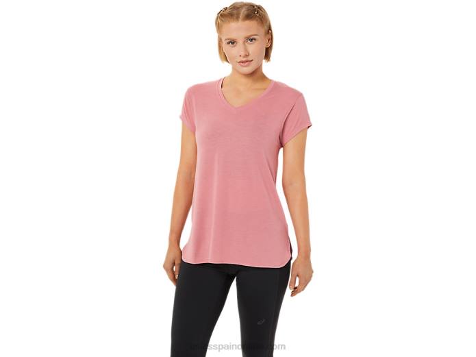 top de mujer con cuello en v jaspeado Asics 4L683838 brezo rosa ahumado