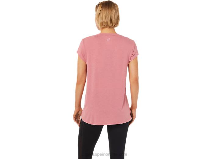 top de mujer con cuello en v jaspeado Asics 4L683838 brezo rosa ahumado