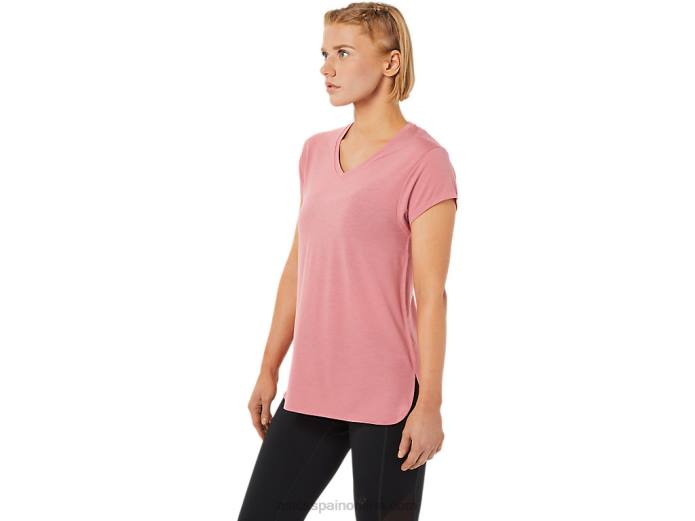 top de mujer con cuello en v jaspeado Asics 4L683838 brezo rosa ahumado