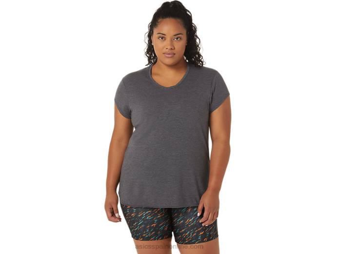 top de mujer con cuello en v jaspeado Asics 4L684092 brezo gris oscuro