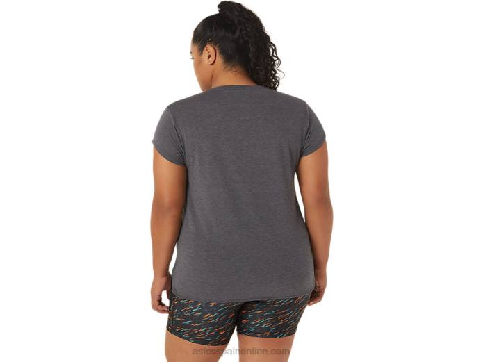 top de mujer con cuello en v jaspeado Asics 4L684092 brezo gris oscuro