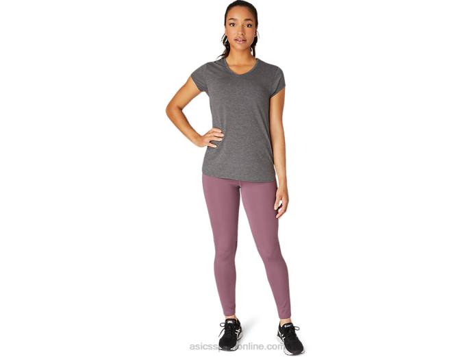 top de mujer con cuello en v jaspeado Asics 4L684092 brezo gris oscuro