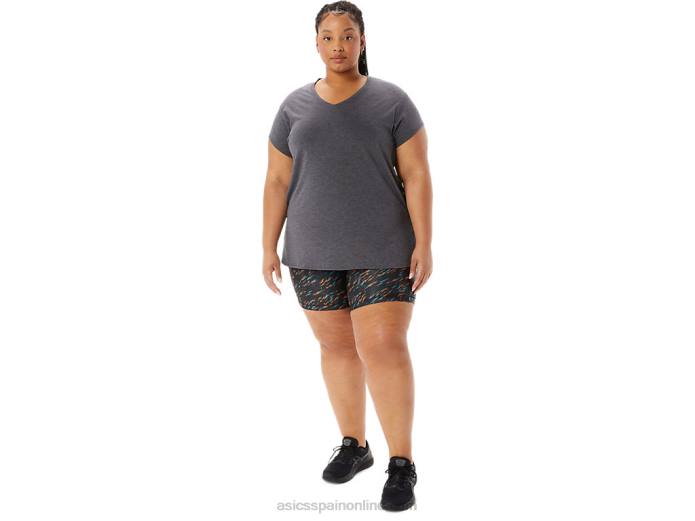 top de mujer con cuello en v jaspeado Asics 4L684092 brezo gris oscuro