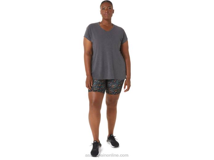 top de mujer con cuello en v jaspeado Asics 4L684092 brezo gris oscuro