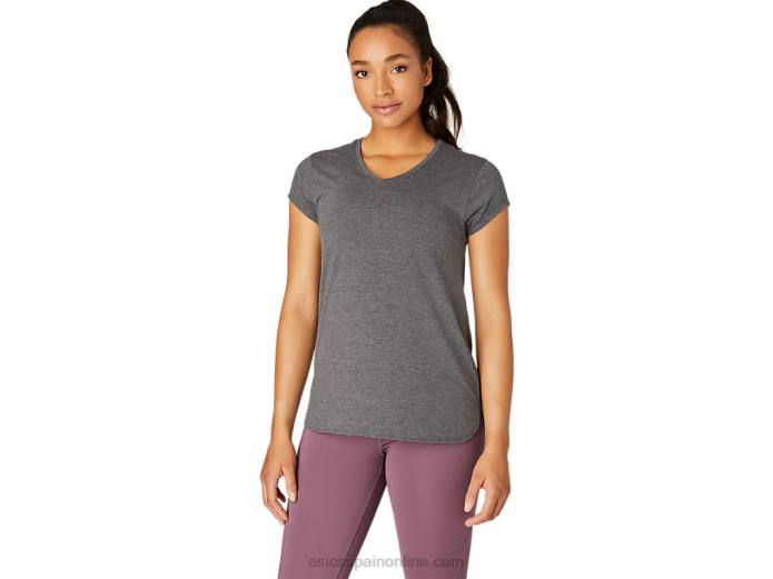 top de mujer con cuello en v jaspeado Asics 4L684092 brezo gris oscuro