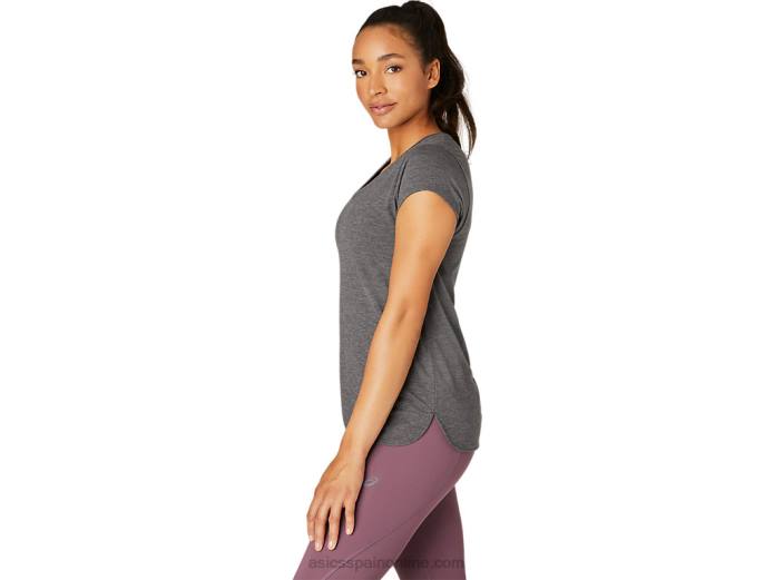 top de mujer con cuello en v jaspeado Asics 4L684092 brezo gris oscuro